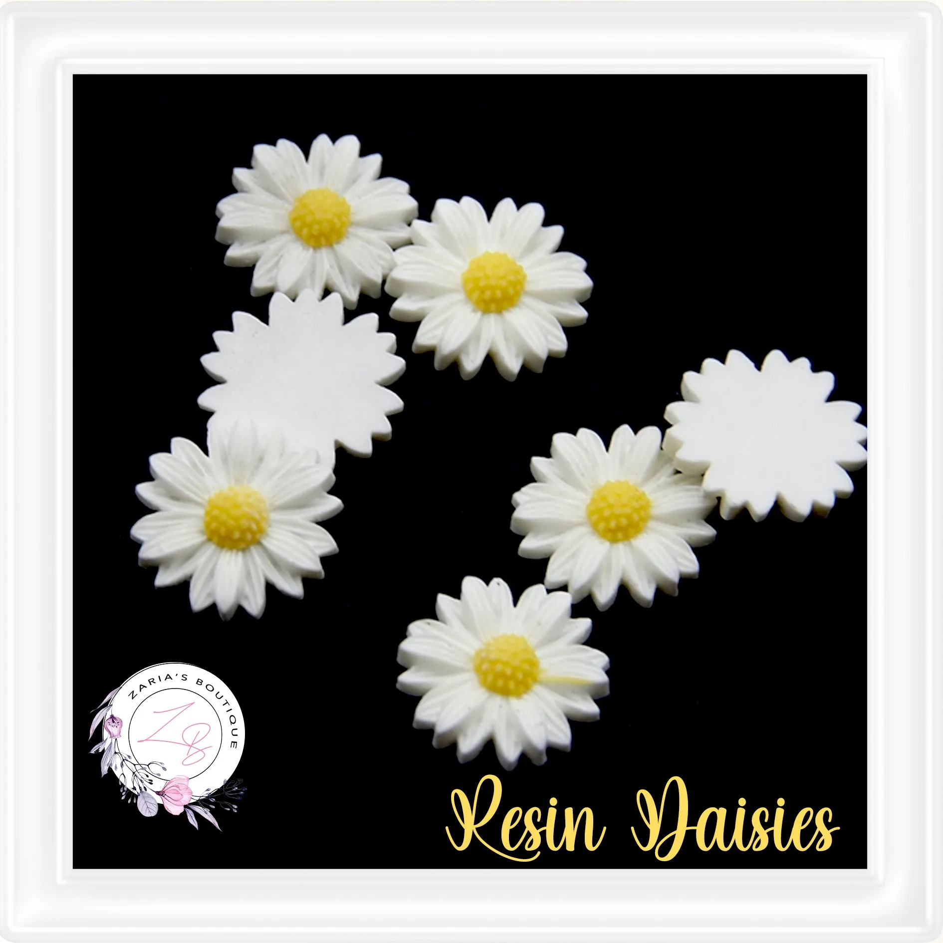 ⋅ White Daisy Flatback Resin Embellishments ⋅ 5 pieces ⋅