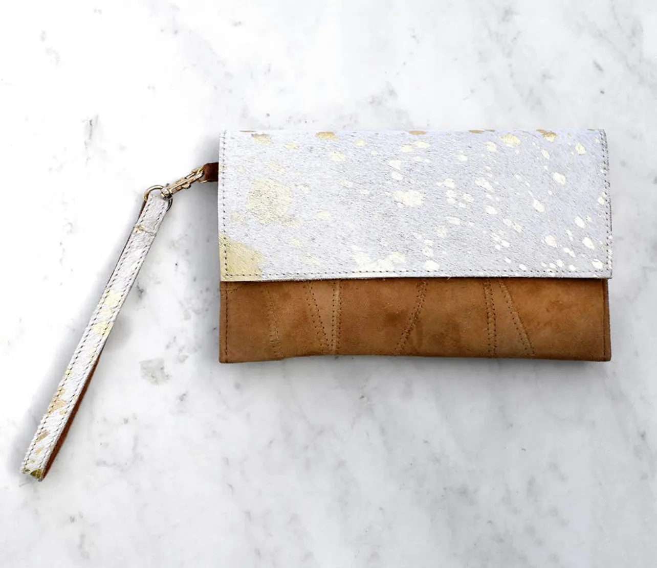 Alana Speckled Metallic Hide Wristlet