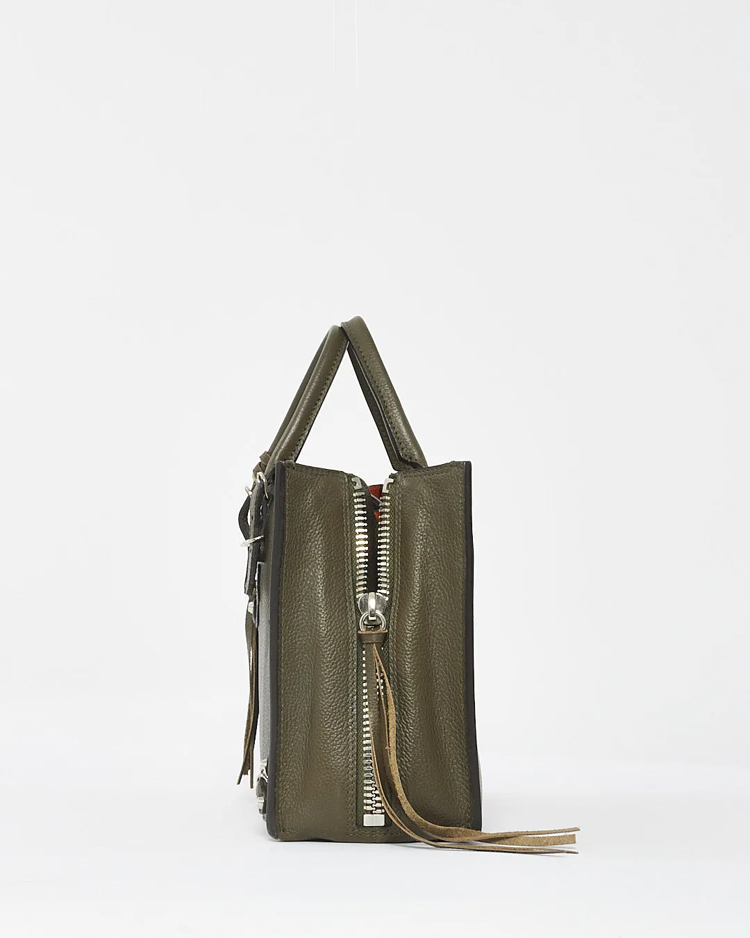 Balenciaga Olive Green Leather Mini Papier A6 Zip Around Tote Bag