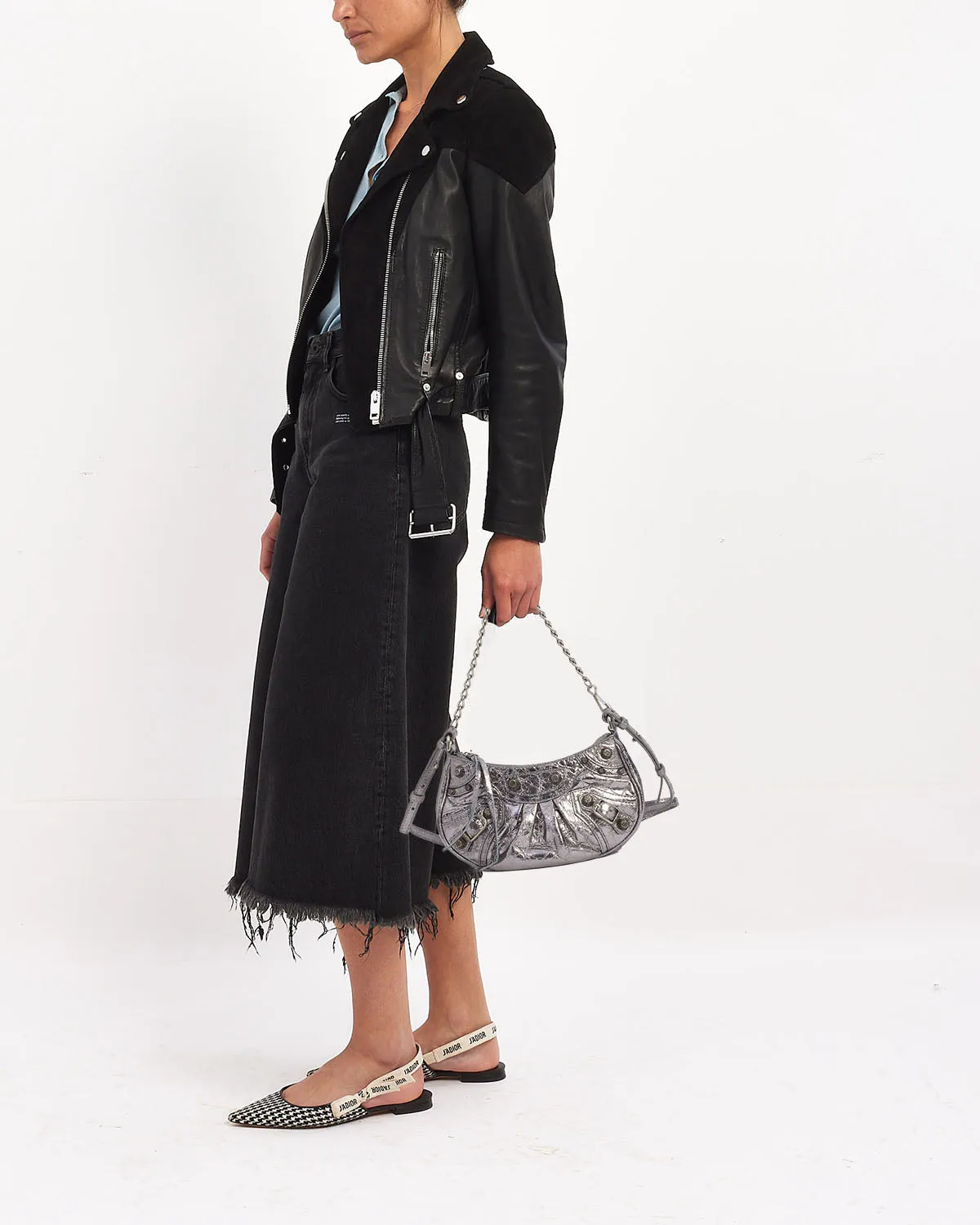 Balenciaga Silver Leather Le Cagole Mini Bag with Chain and Strap