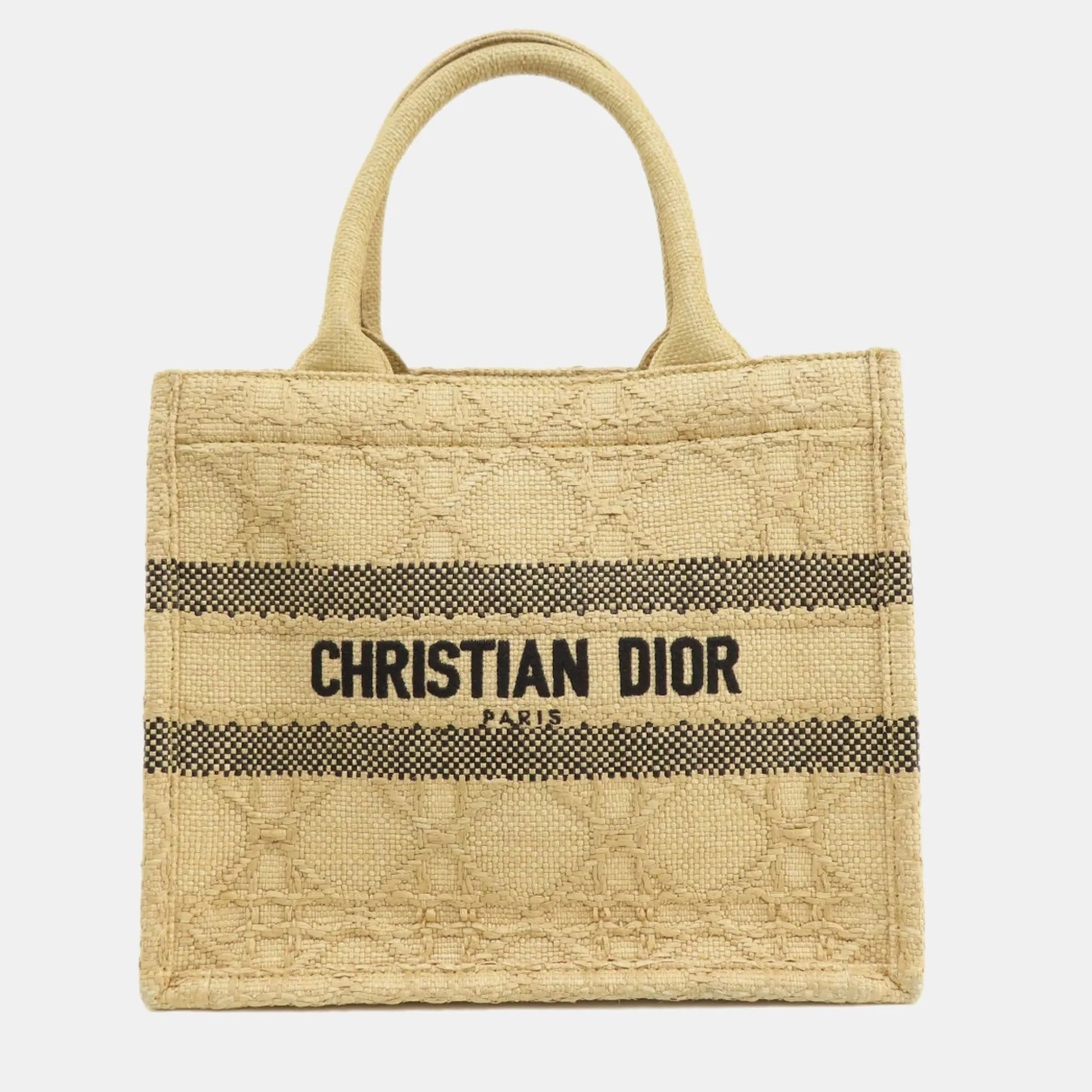 Beige Raffia Small Book Tote Tote Bag