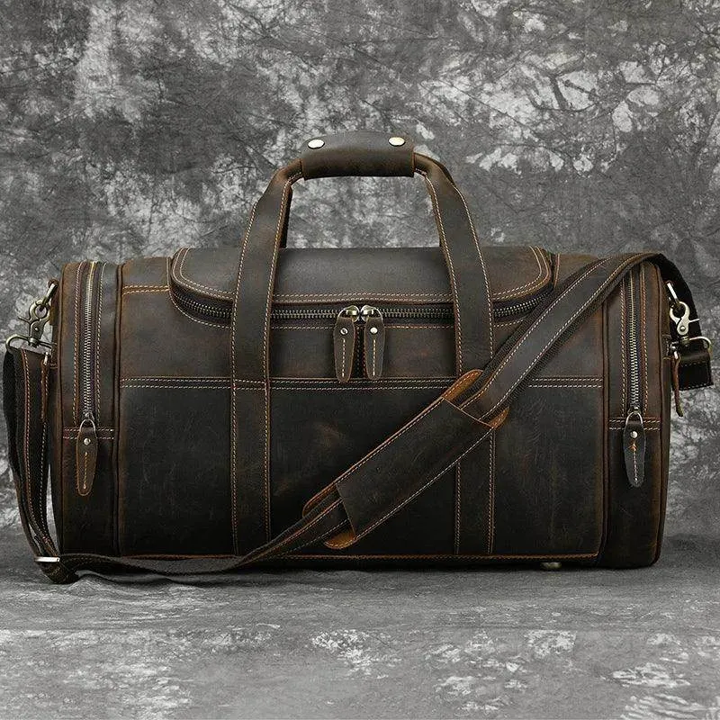 Big Capacity Leather Baggage Bag for Men Travel Weekender