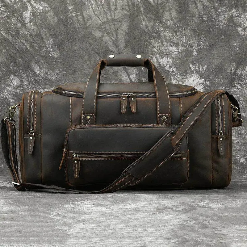 Big Capacity Leather Baggage Bag for Men Travel Weekender