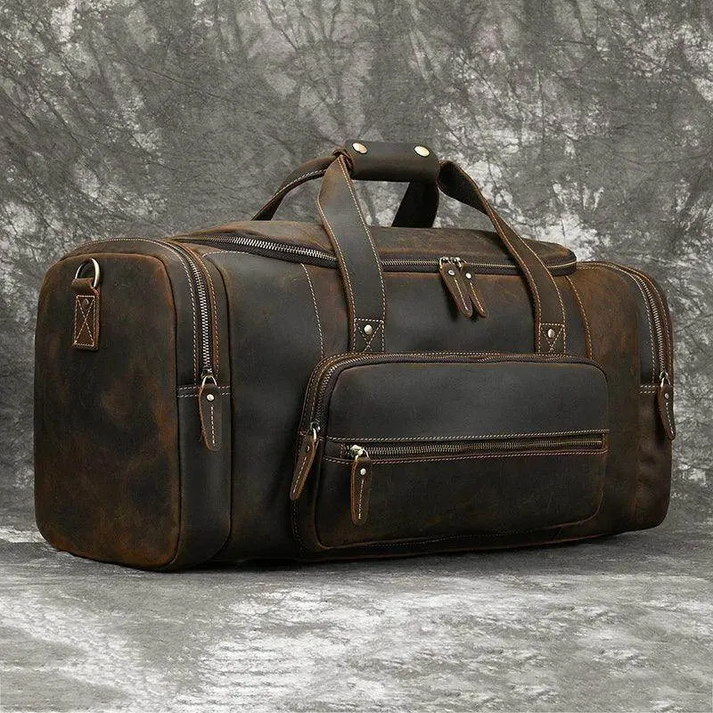 Big Capacity Leather Baggage Bag for Men Travel Weekender