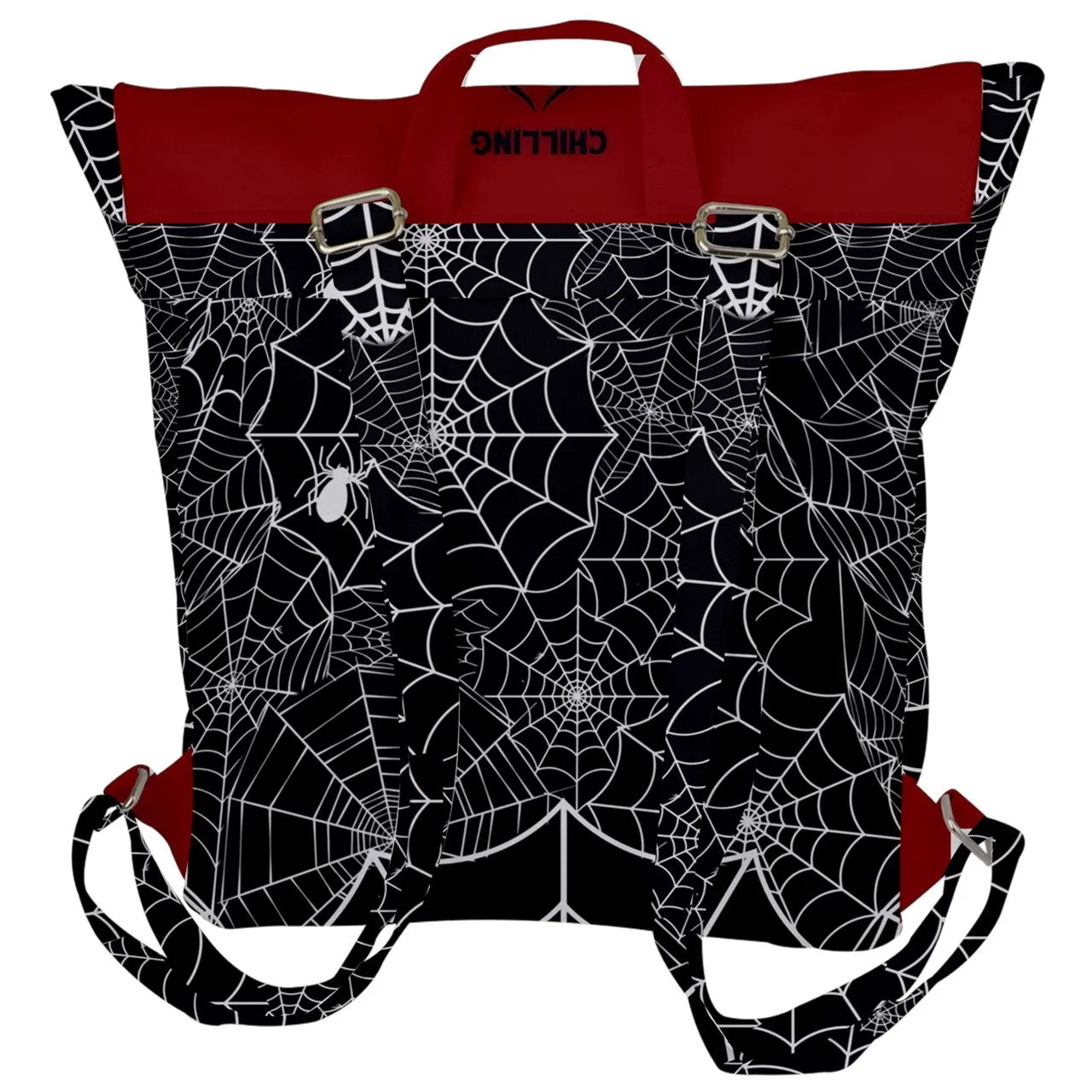 Black Web Complex Red Buckle Up Backpack