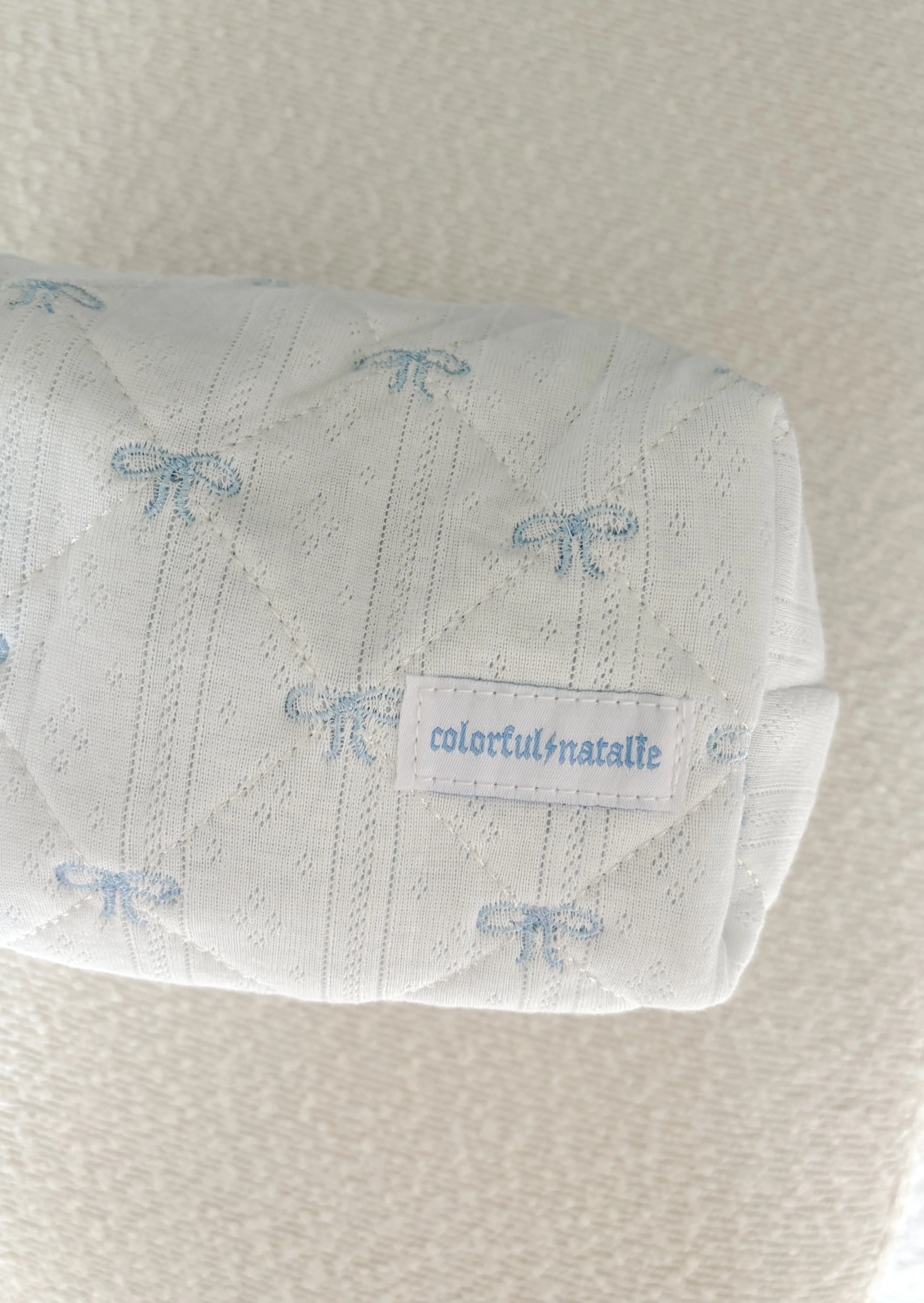 Blue Bows Large Embroidered Makeup Bag