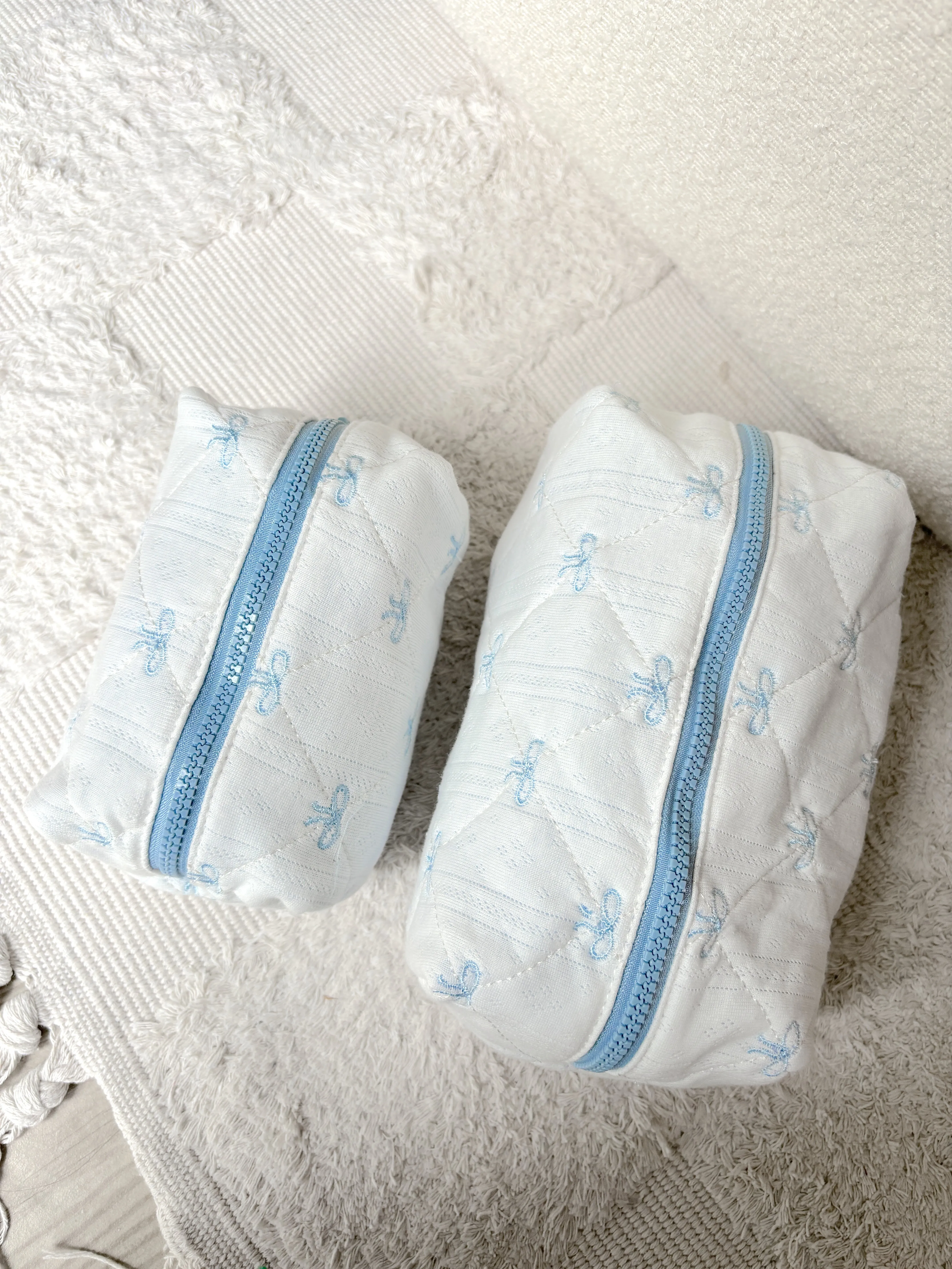 Blue Bows Large Embroidered Makeup Bag