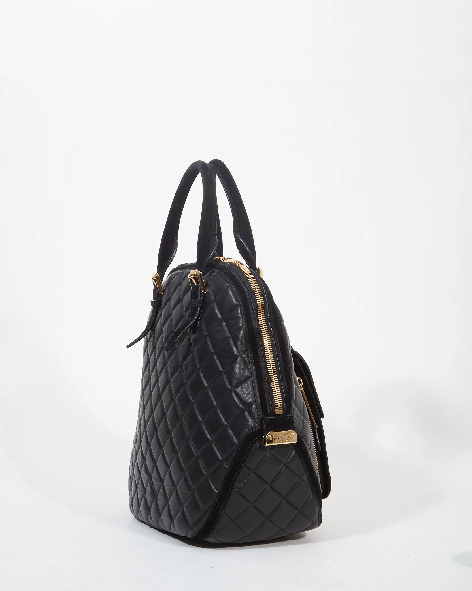 Burberry Black Quilted Leather Wold Head Large Top Handle Bag