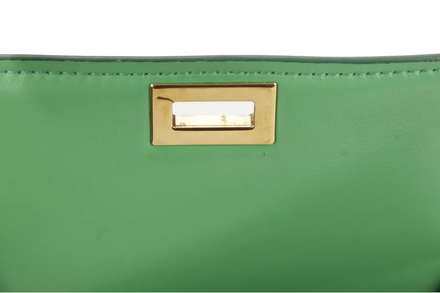 CELINE GREEN GOATSKIN MEDIUM CLASSIC BOX FLAP BAG IN PALM GOLD HARDWARE WITH STRAPS, DUST COVER AND BOX