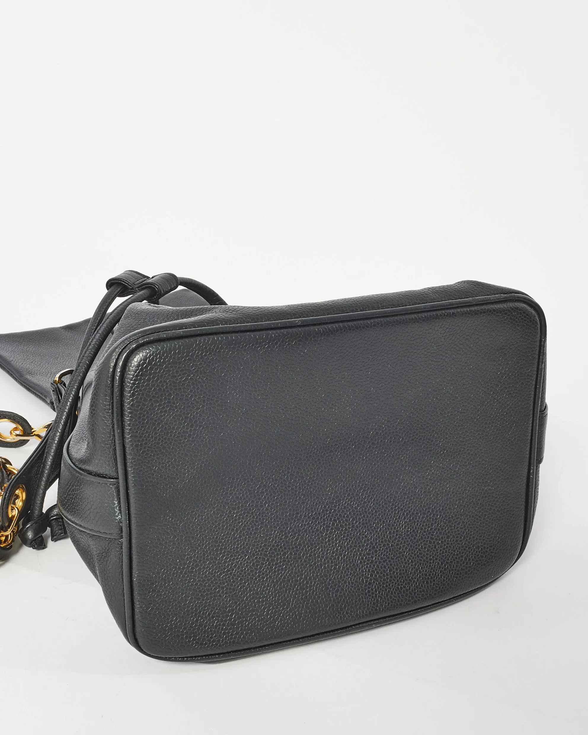 Chanel Black Leather CC Logo Drawstring Bucket Bag