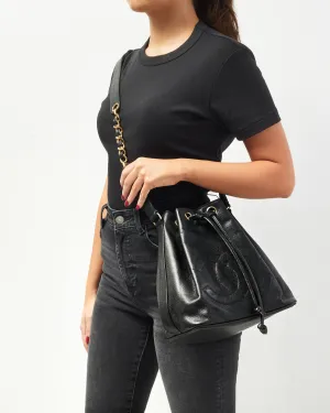 Chanel Black Leather CC Logo Drawstring Bucket Bag