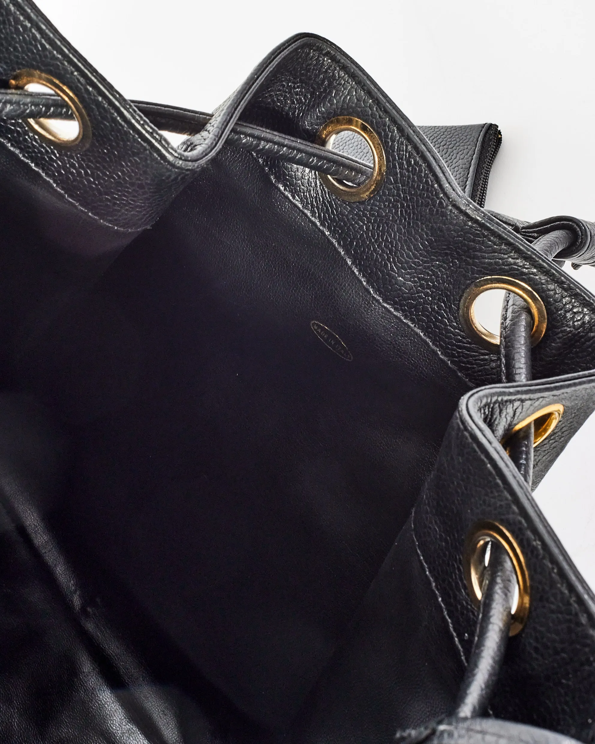 Chanel Black Leather CC Logo Drawstring Bucket Bag