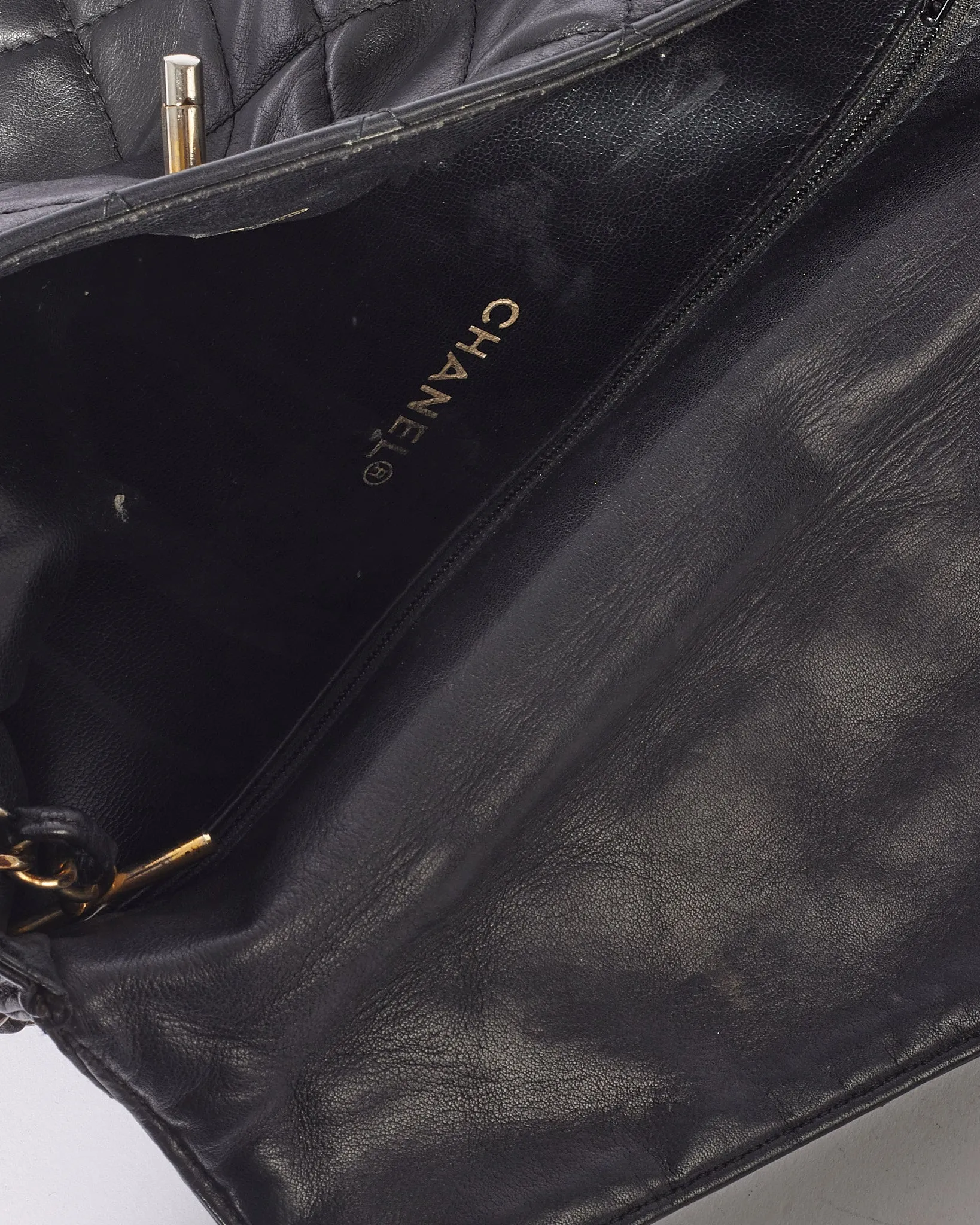 Chanel Vintage Black Lambskin Pochette Chain Shoulder Bag