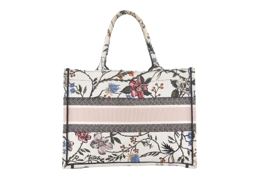 CHRISTIAN DIOR BOOK TOTE (50-MA-0250) MEDIUM ROSA MUTABILIS FLORAL EMBROIDERY NO DUST COVER