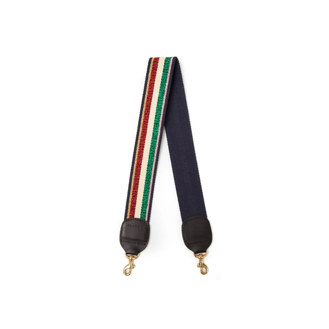 Clare V. - Shoulder Strap in Green & Red Lurex Striped Webbing