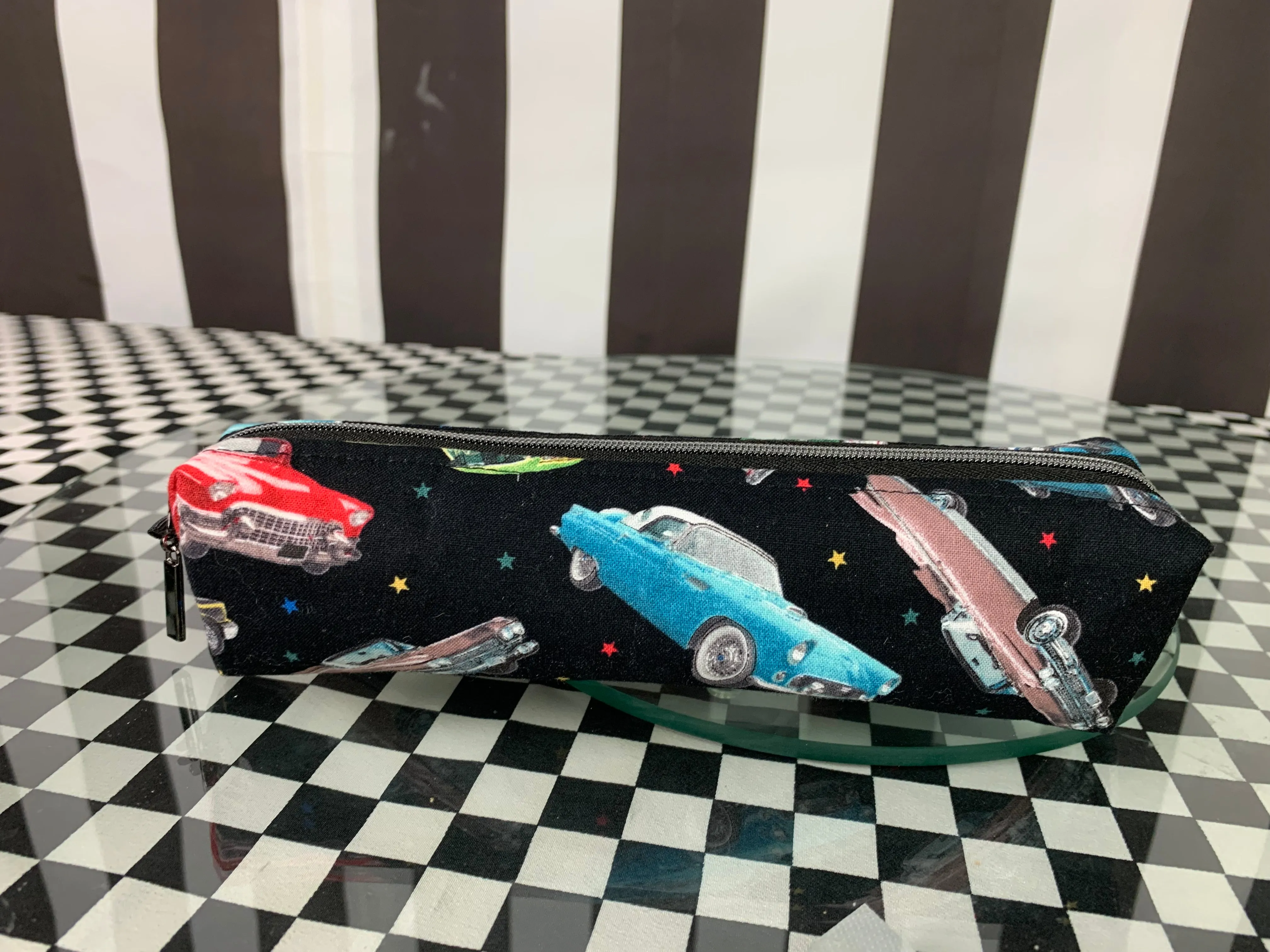 Classic cars and stars boxy pencil case