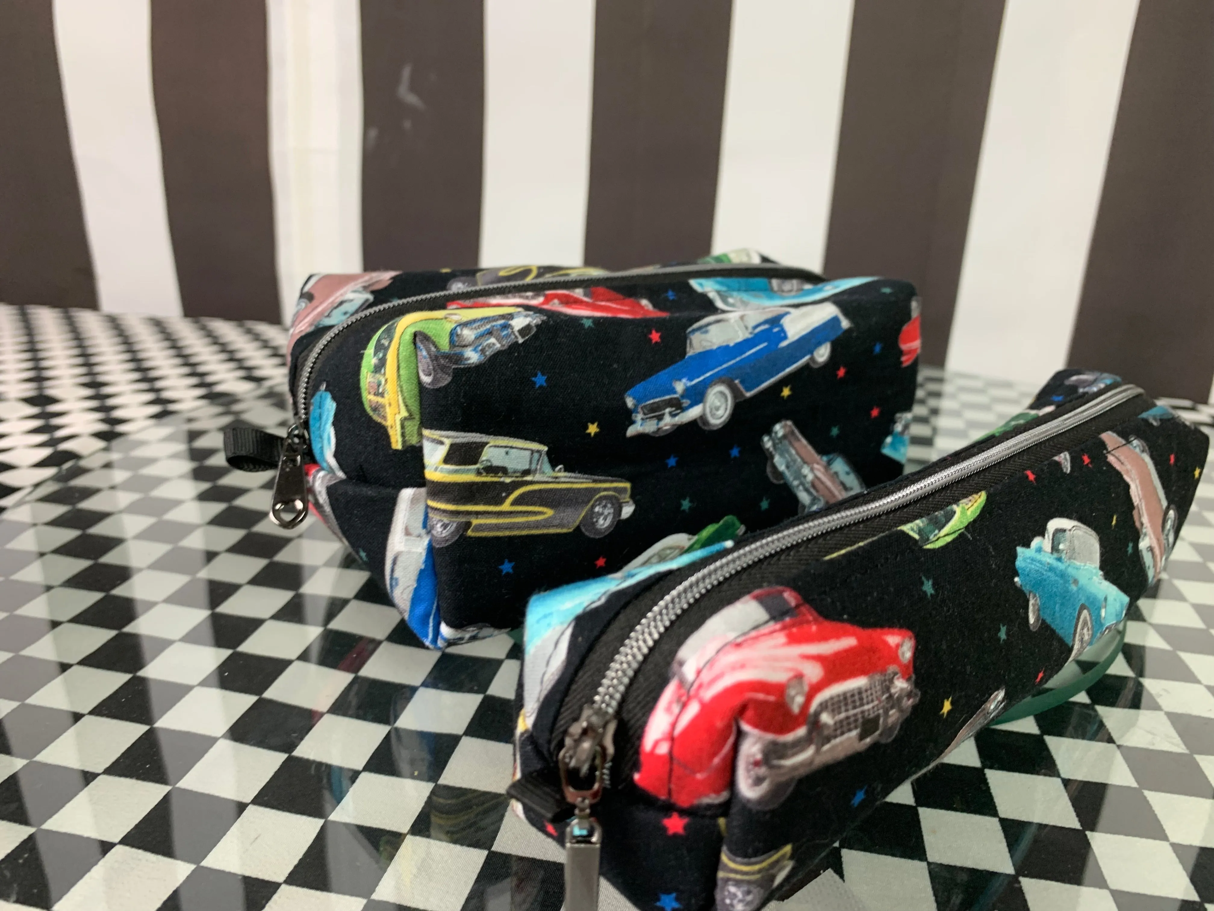 Classic cars and stars boxy pencil case