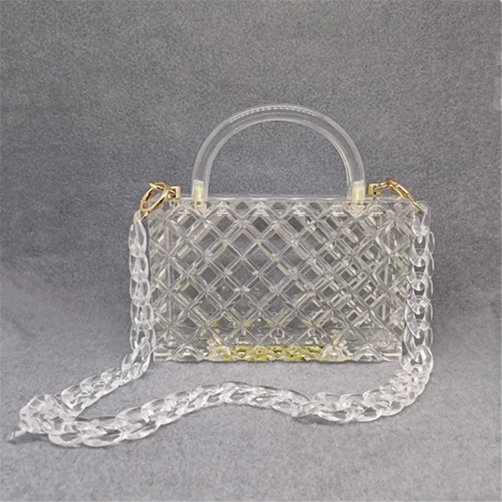 Clear Acrylic Box Evening Bag Women Summer Handle Clutch Purses