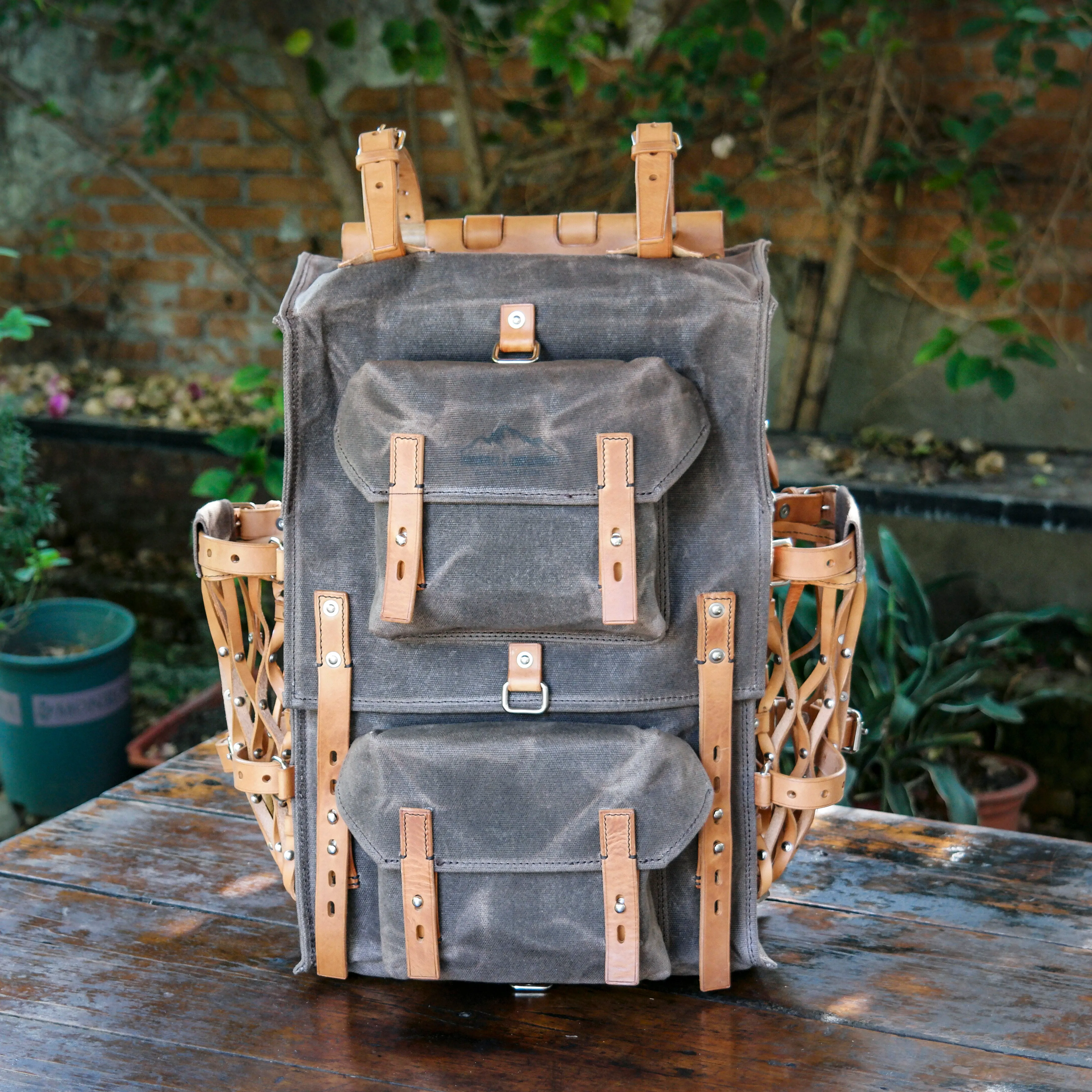 Cotton and linen blended fabric vegetable tanned leather backpack - retro backpack travel, camping, hiking