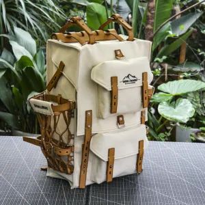 Cotton and linen blended fabric vegetable tanned leather backpack - retro backpack travel, camping, hiking
