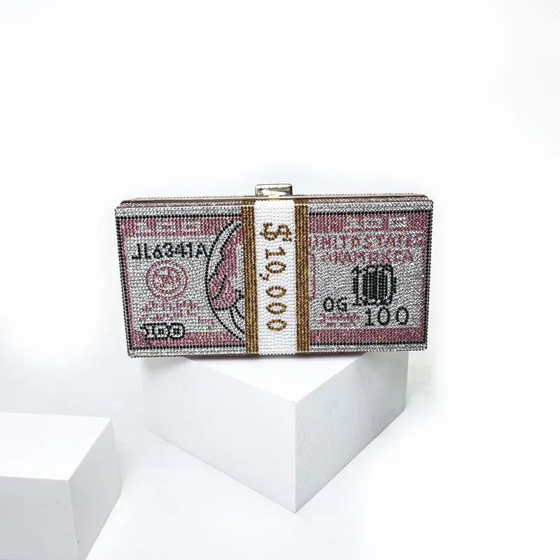 Creative Fashion New Money Clutch Rhinestone Purse 10000 Dollars Stack Bags of Cash Evening Handbags Shoulder Wedding Dinner Bag