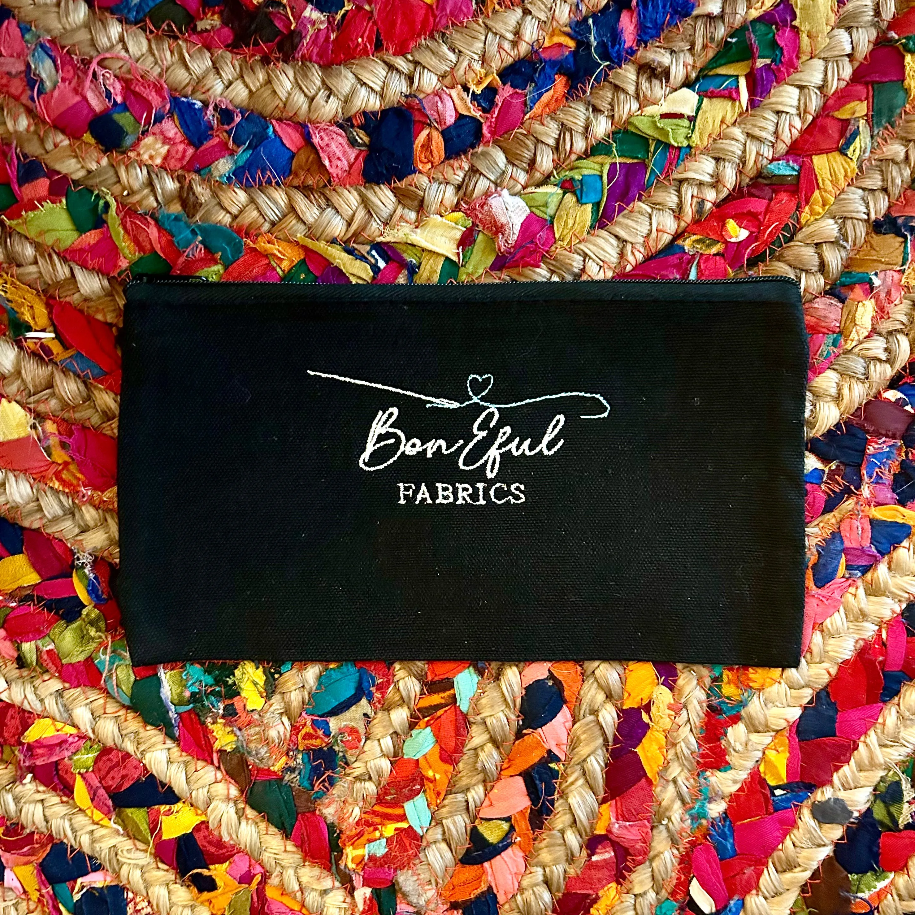 Custom Embroidered Black Zipper Pouch Bag BonEful Logo Signature