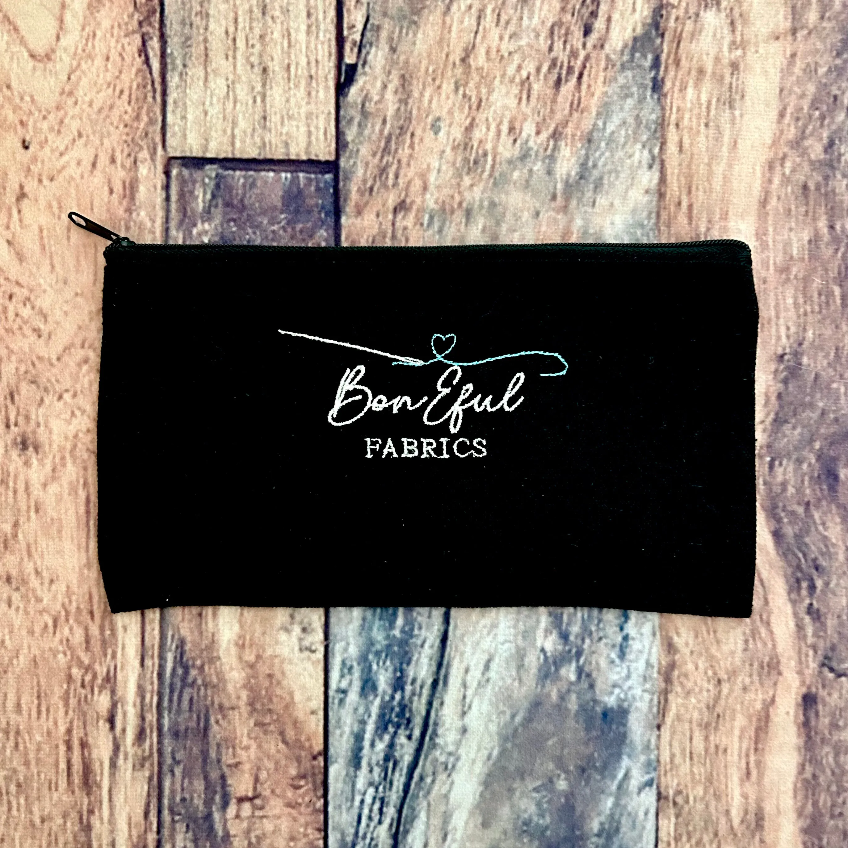 Custom Embroidered Black Zipper Pouch Bag BonEful Logo Signature
