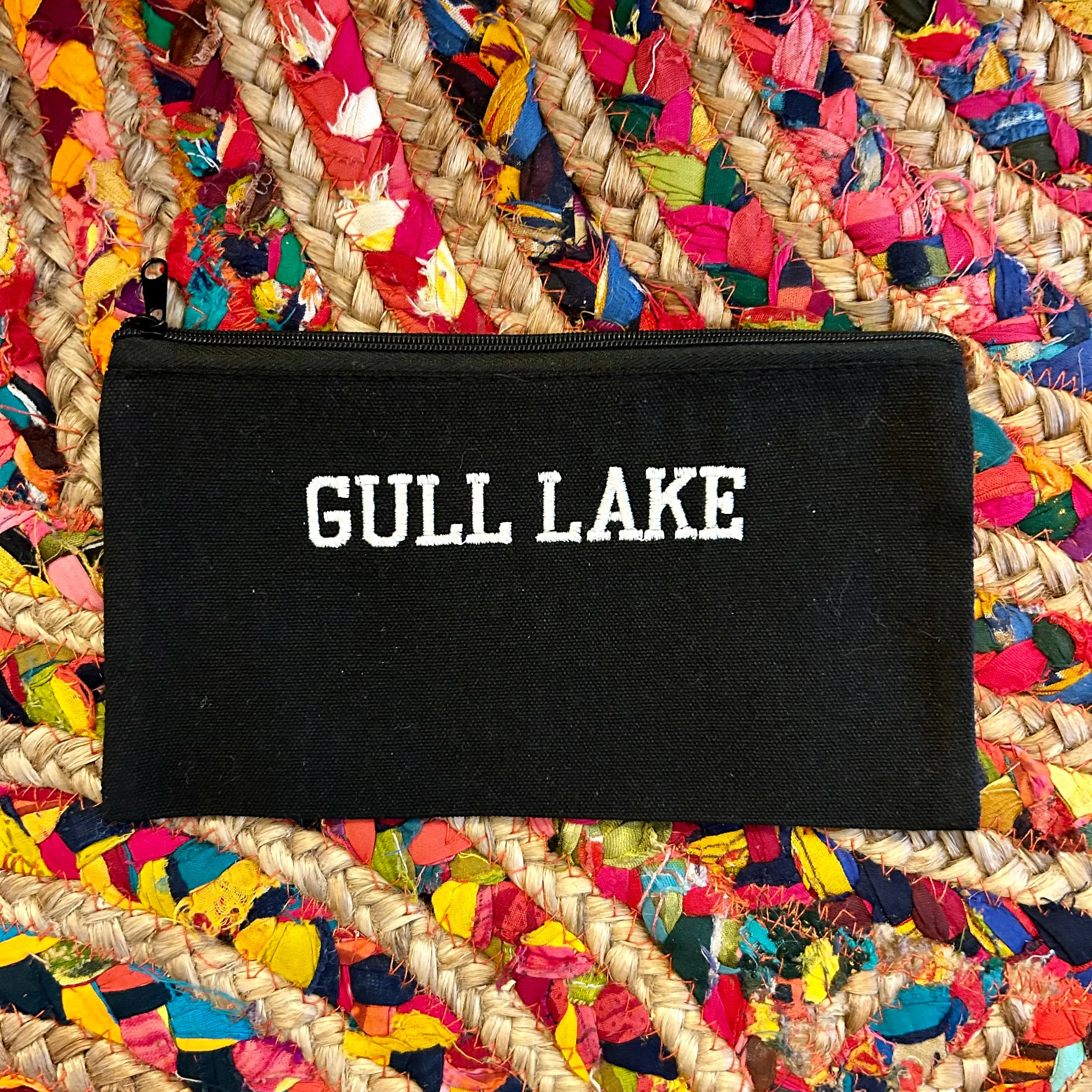 Custom Embroidered Black Zipper Pouch Bag Gull Lake