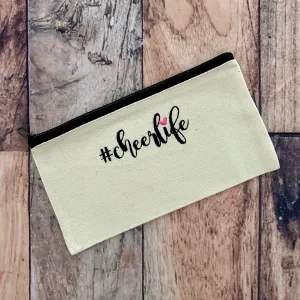 Custom Embroidered Natural Zipper Pouch Bag Cheer Life