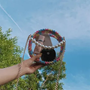 Cute Round Colorful(No Flap) Crochet Crossbody Purse PMMA Crochet Shoulder Round Handbag for Girl Circle Crochet Crossbody Purses