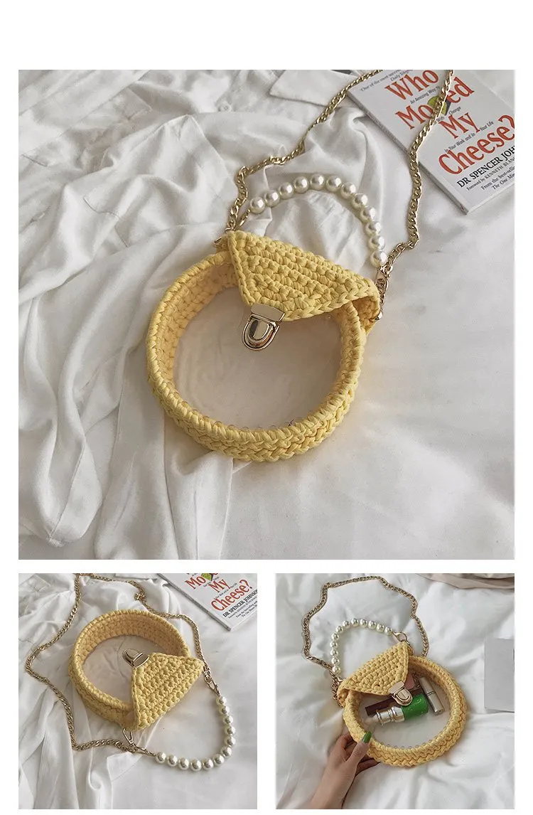 Cute Round Shining(No Flap) Crochet Crossbody Purse PMMA Crochet Shoulder Round Handbag for Girl Circle Crochet Crossbody Purses