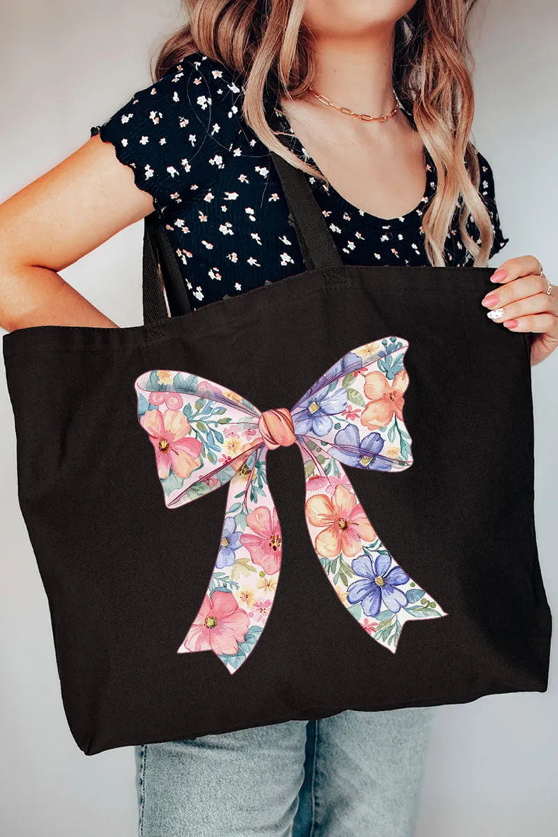 Cutesy Floral Bow Canvas Jumbo Tote