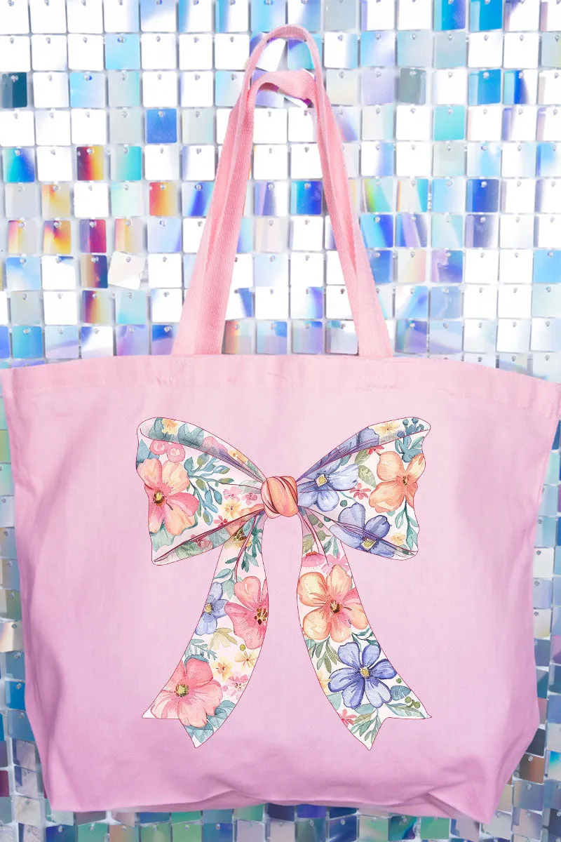 Cutesy Floral Bow Canvas Jumbo Tote