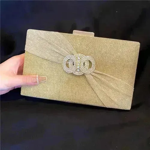 Diamond button-filled square clutch bag Diagonal wedding birthday