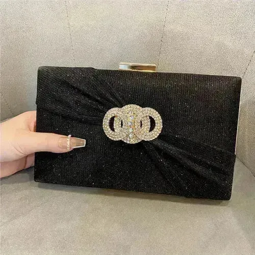 Diamond button-filled square clutch bag Diagonal wedding birthday