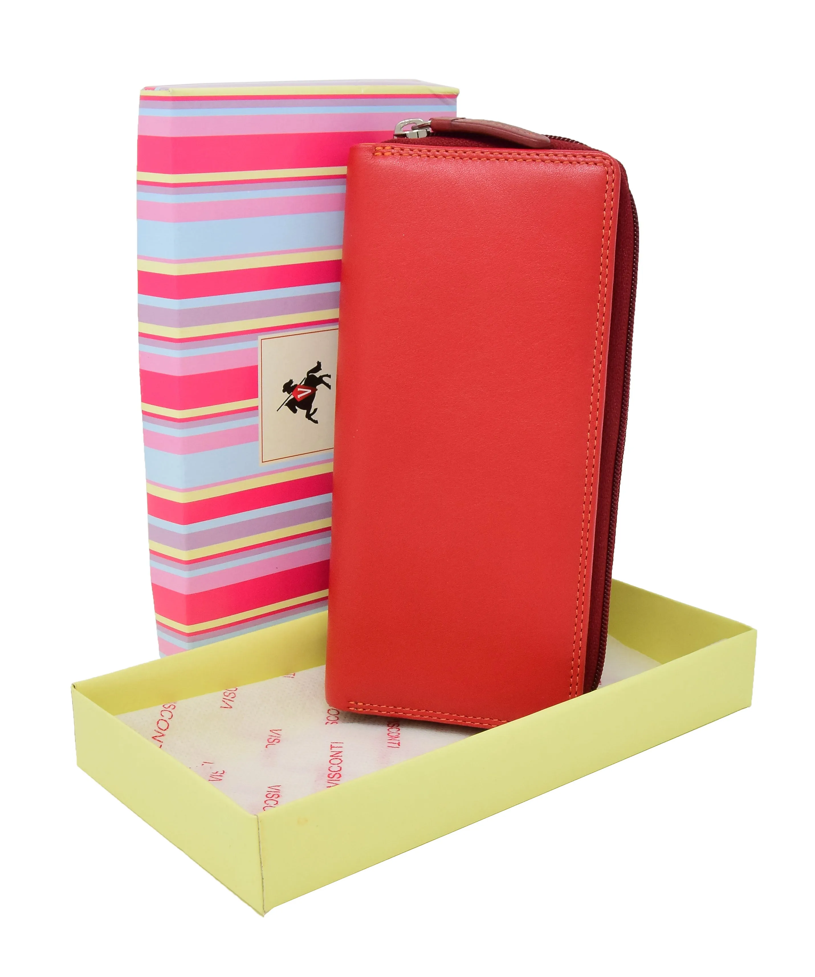 DR435 Women's Multi Colour Large Leather Purse Red
