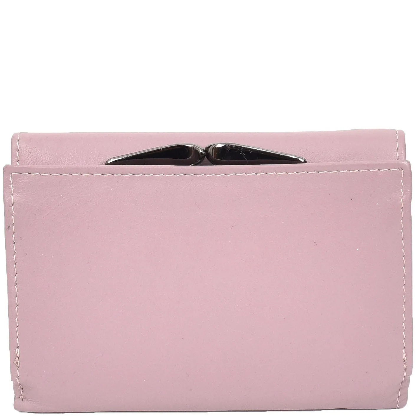 DR687 Women's Soft Leather Trifold Metal Frame Purse Lilac