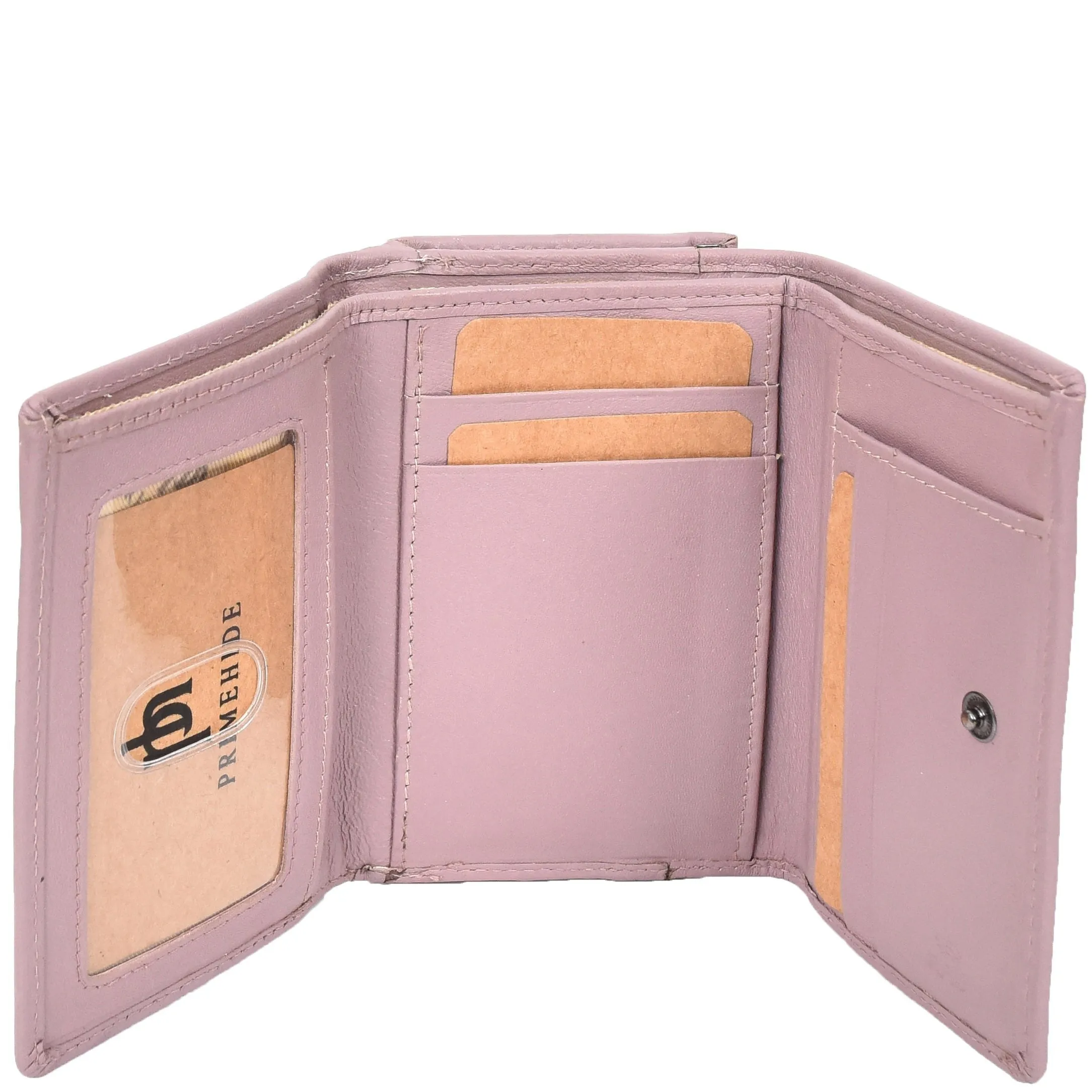 DR687 Women's Soft Leather Trifold Metal Frame Purse Lilac