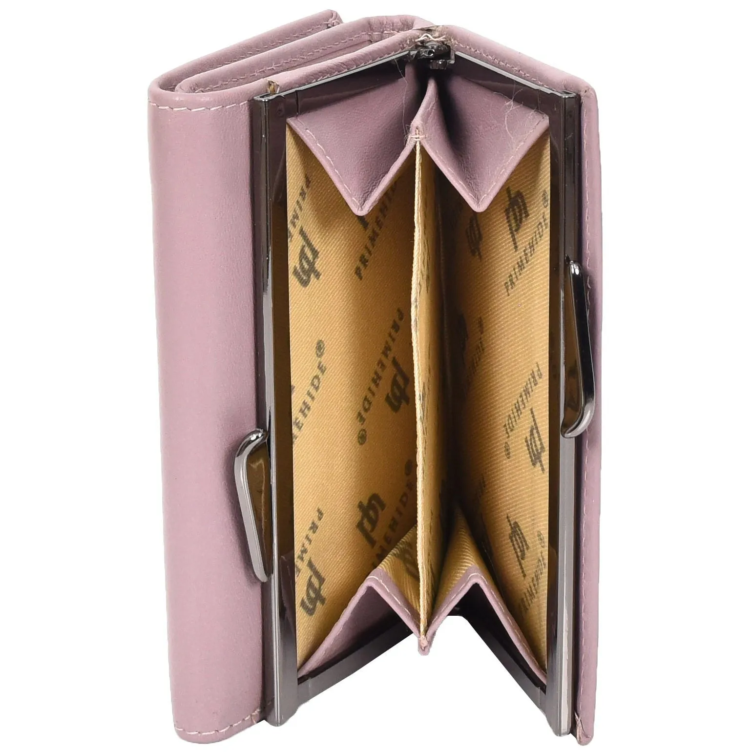 DR687 Women's Soft Leather Trifold Metal Frame Purse Lilac