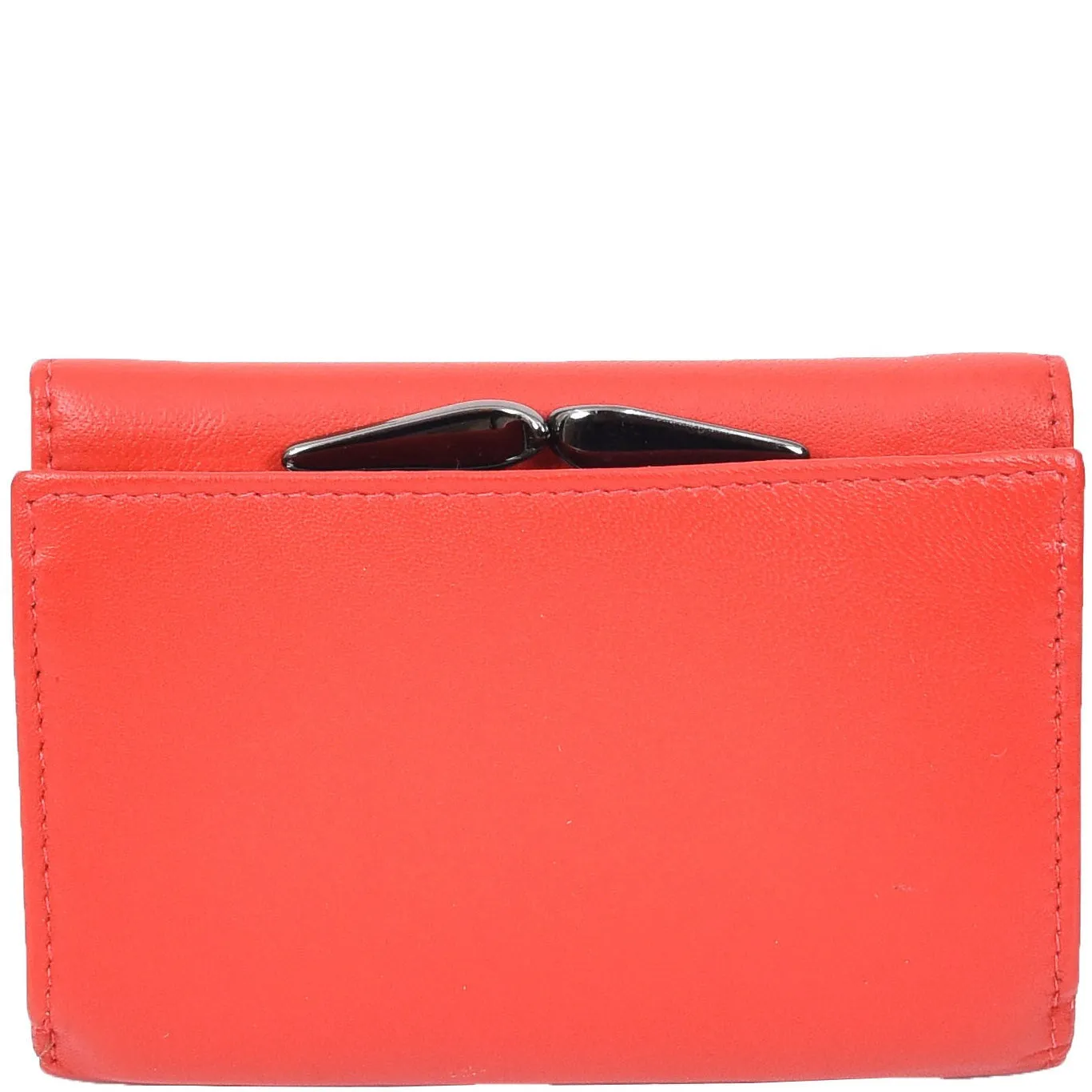DR687 Women's Soft Leather Trifold Metal Frame Purse Red