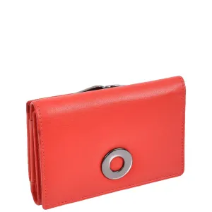 DR687 Women's Soft Leather Trifold Metal Frame Purse Red