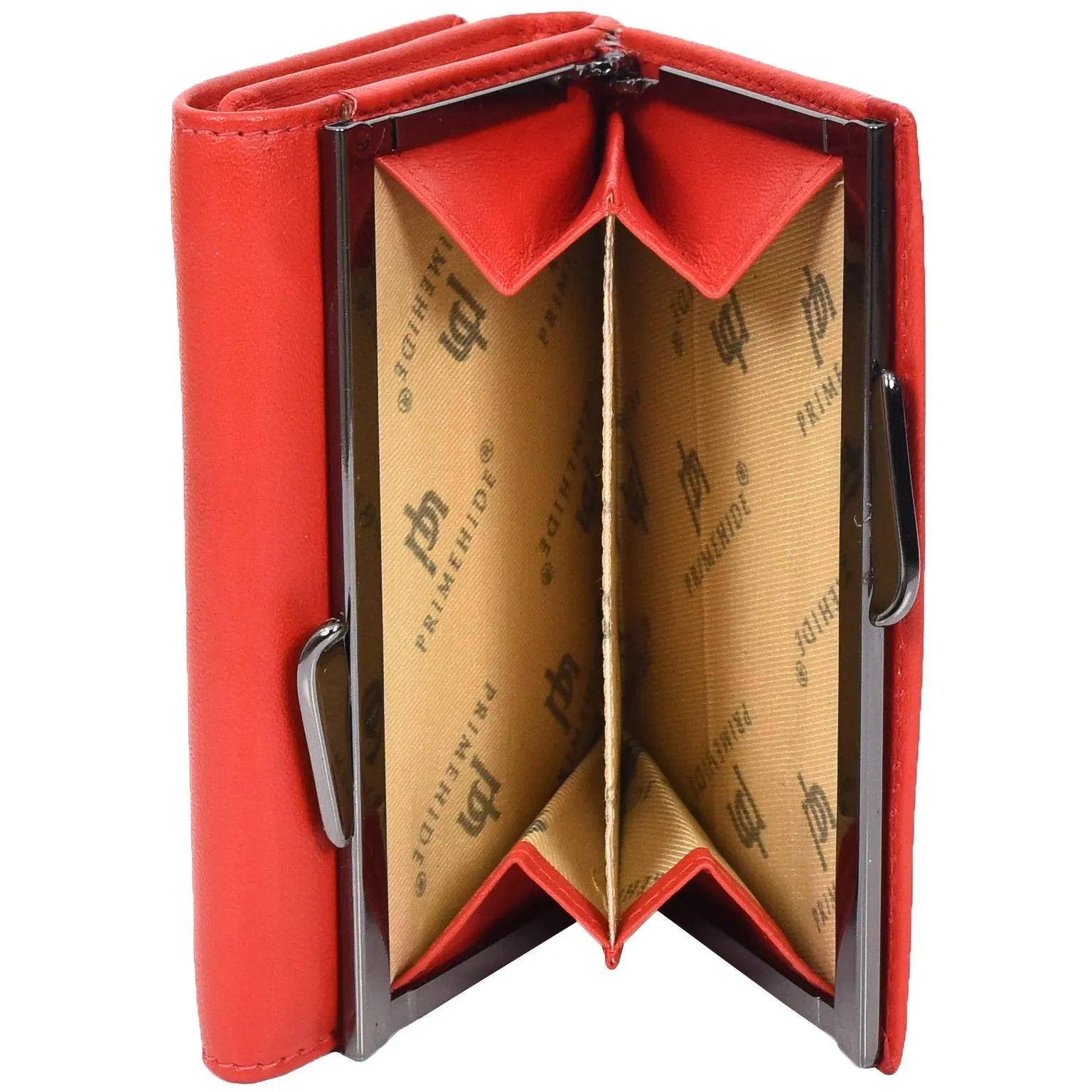DR687 Women's Soft Leather Trifold Metal Frame Purse Red