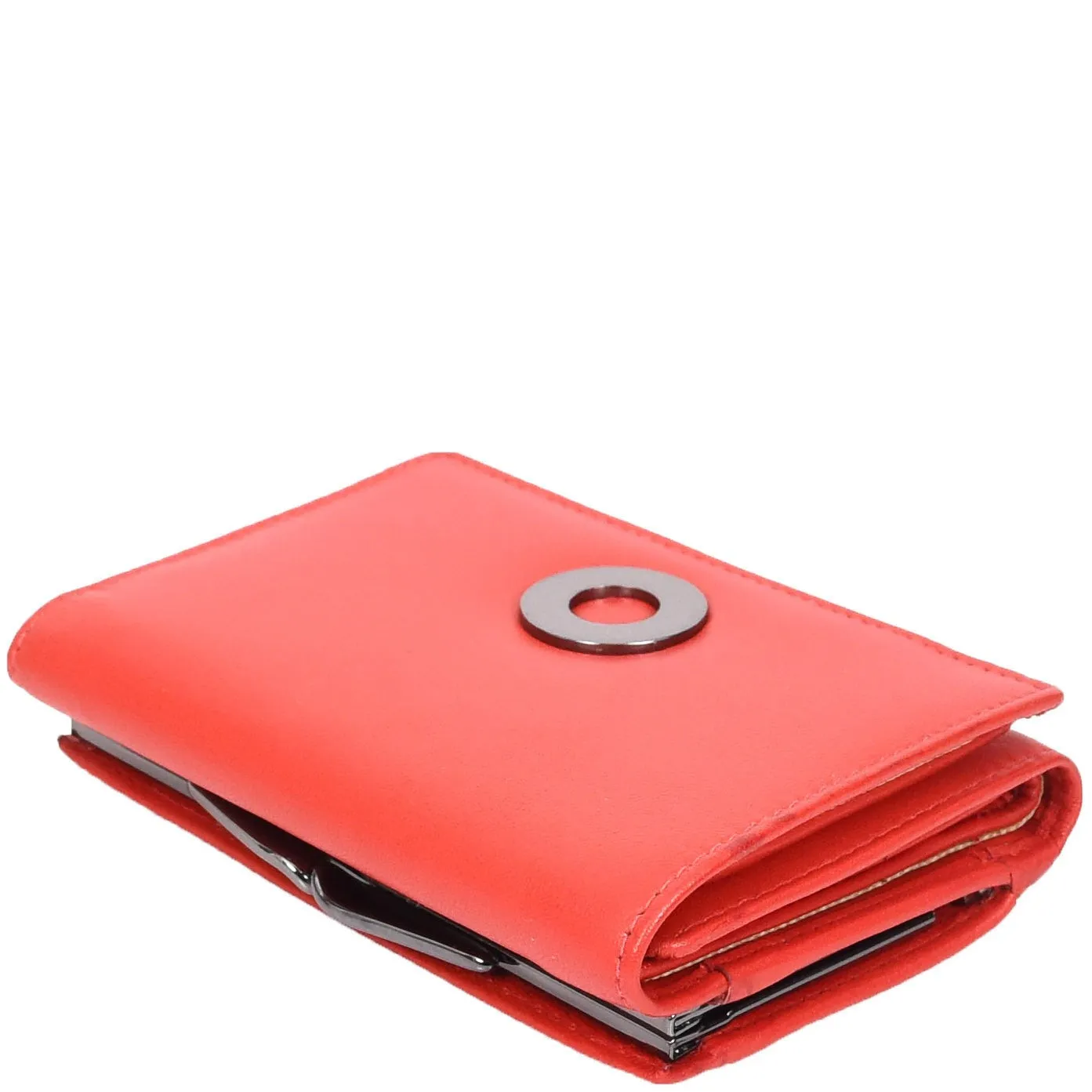 DR687 Women's Soft Leather Trifold Metal Frame Purse Red