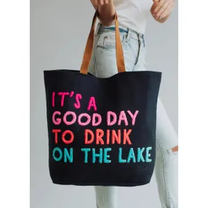 drink on the lake tote - navy