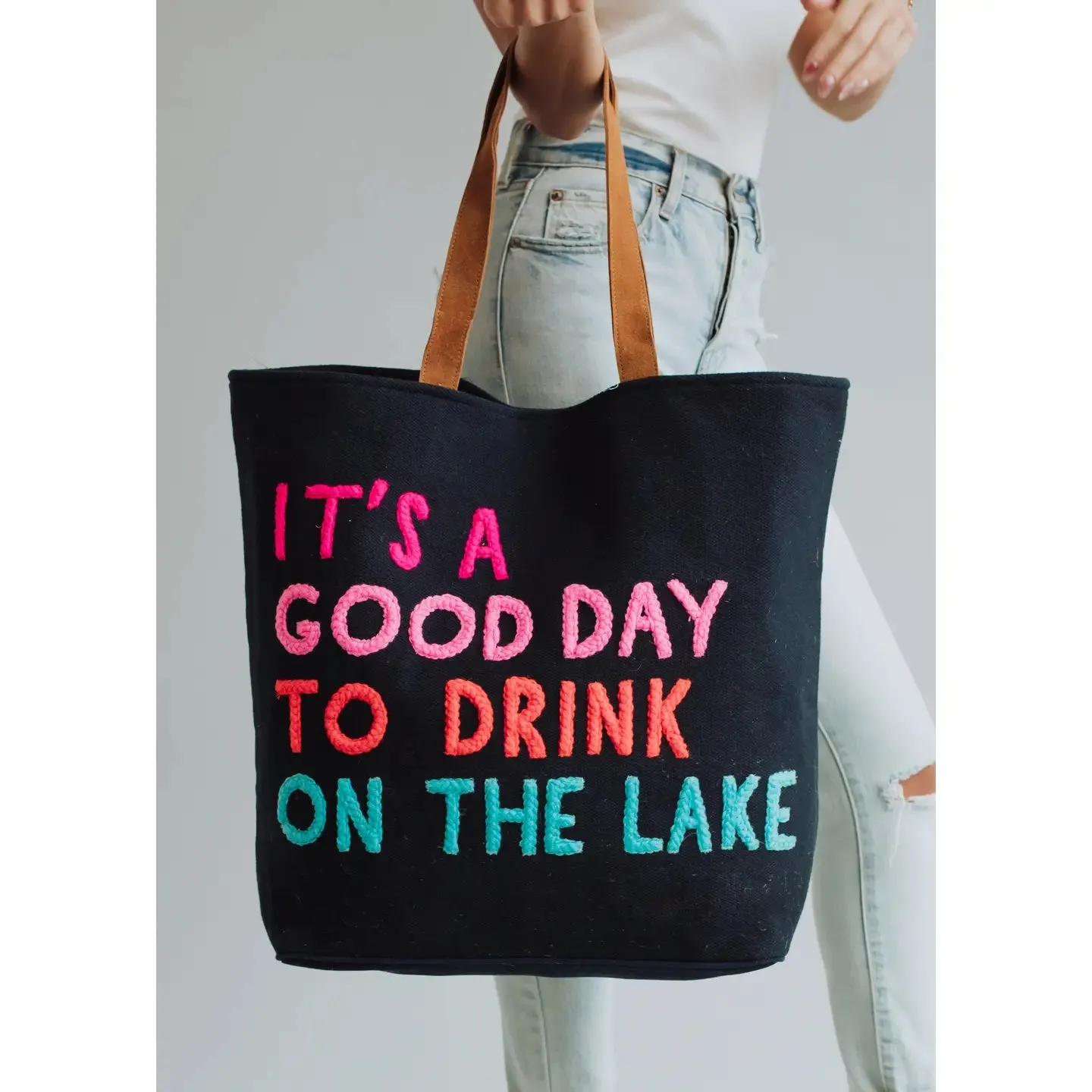drink on the lake tote - navy