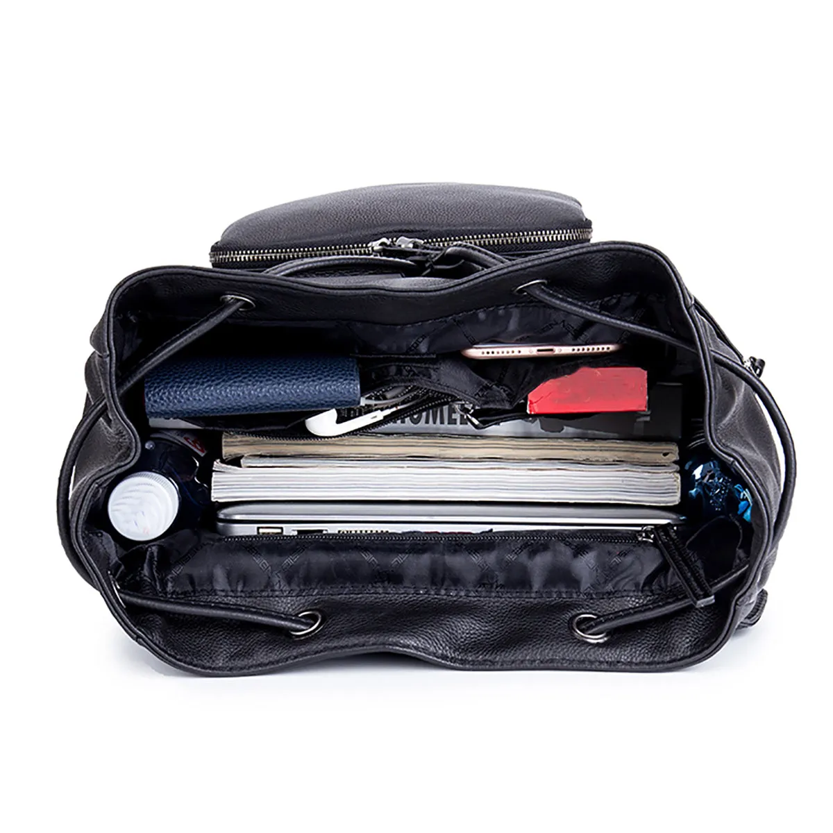 EnzoDesign Cow Nappa Leather Wallet Multi Pockets 15" Laptop Backpack