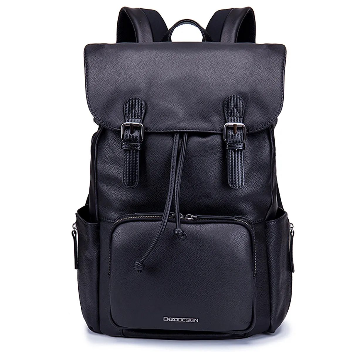 EnzoDesign Cow Nappa Leather Wallet Multi Pockets 15" Laptop Backpack