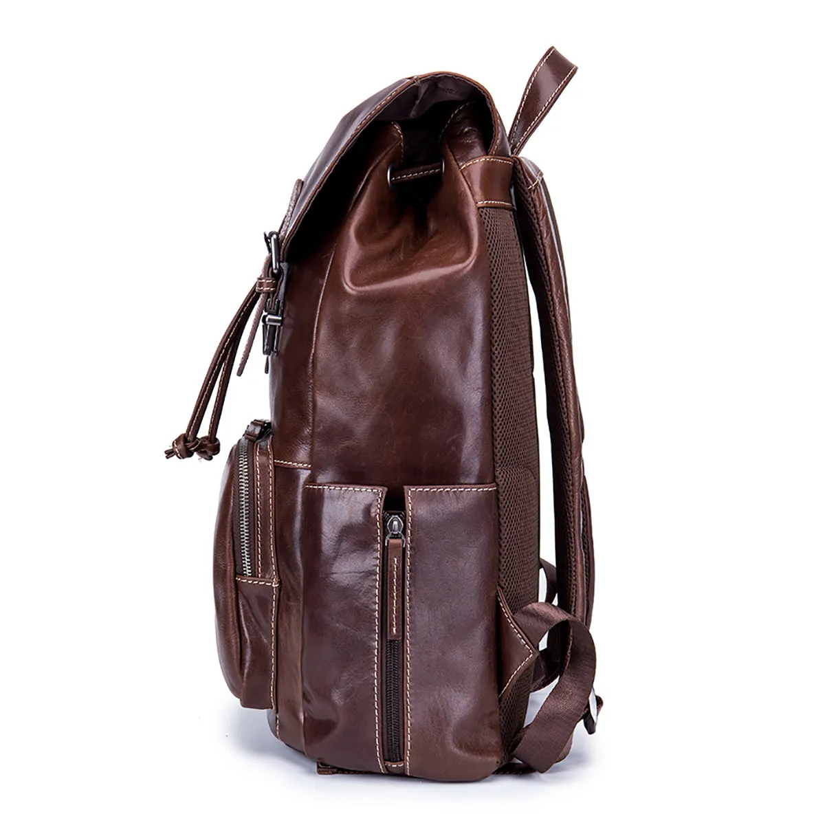 EnzoDesign Cow Nappa Leather Wallet Multi Pockets 15" Laptop Backpack