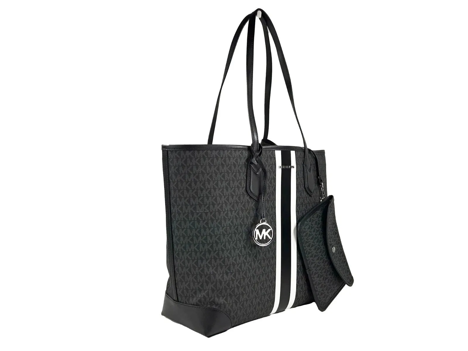 Eva Large Stripe Travel Tote Bag Plus Pouch Black