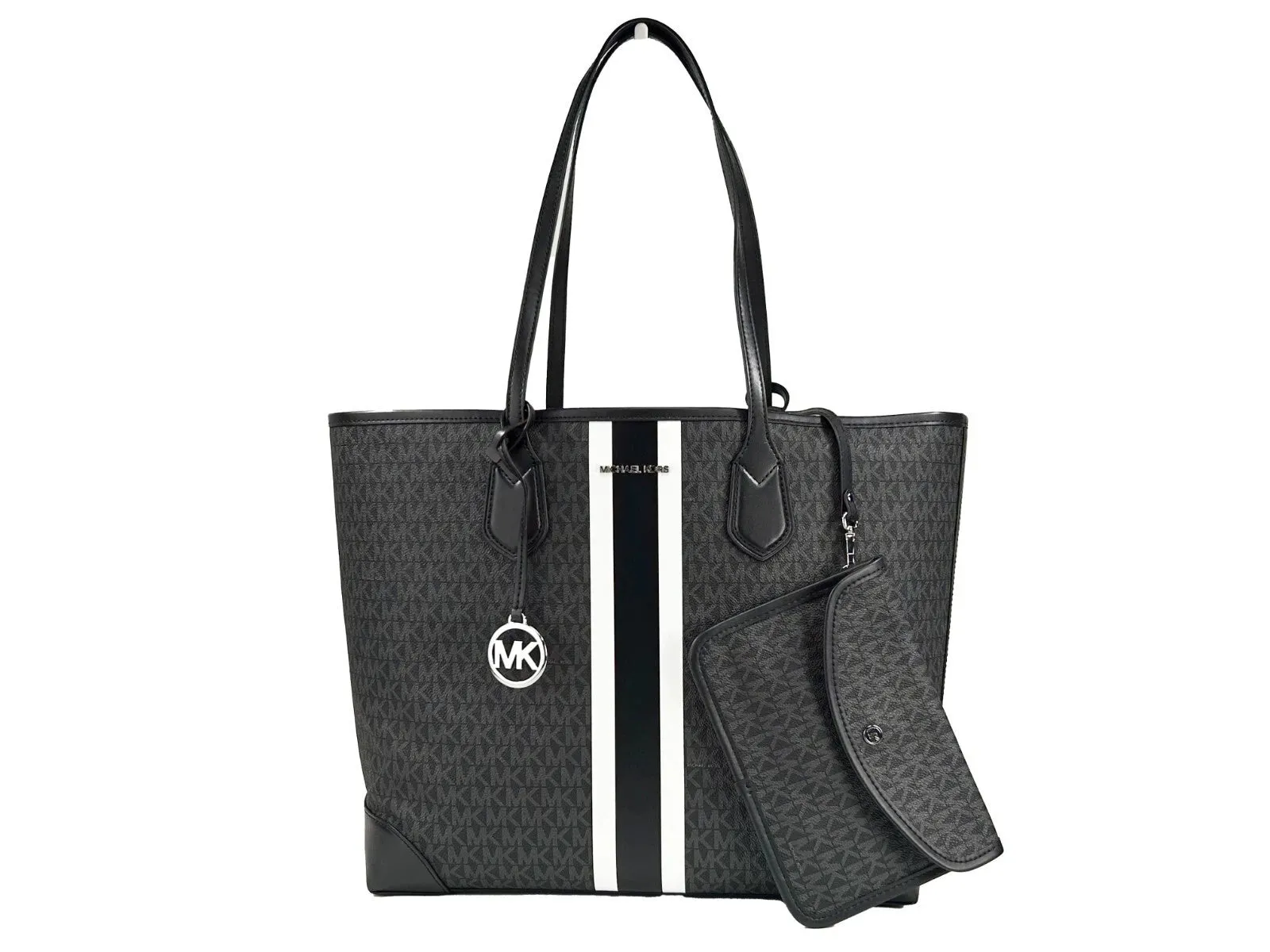 Eva Large Stripe Travel Tote Bag Plus Pouch Black